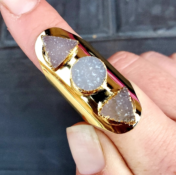 New Unique Titanium Druzy Adjustable Gold Ring. - Picture 10 of 16